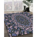 Patterned Charcoal Black Novelty Rug in Family Room, pat471