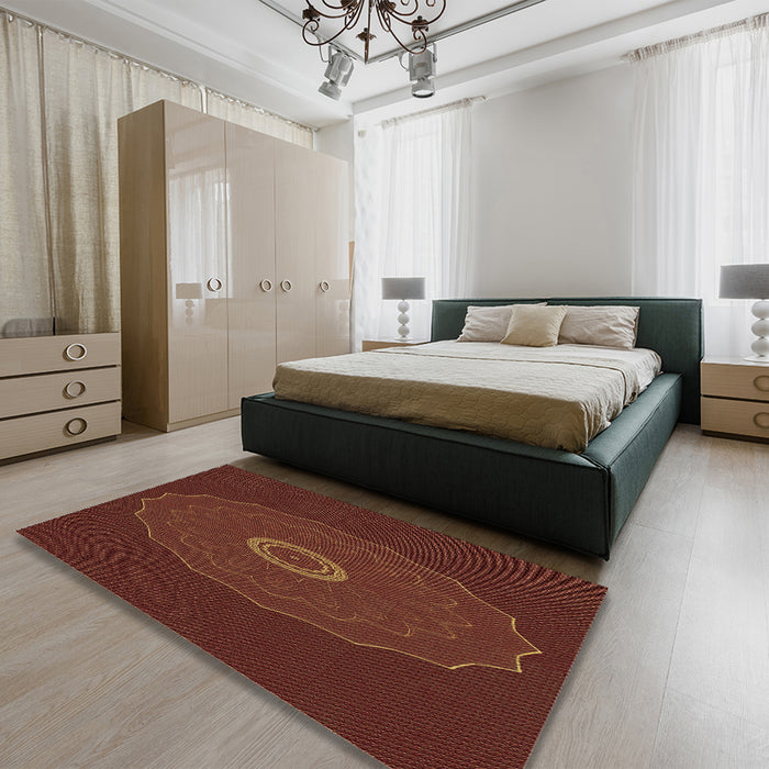 Patterned Mahogany Brown Rug in a Bedroom, pat472brn