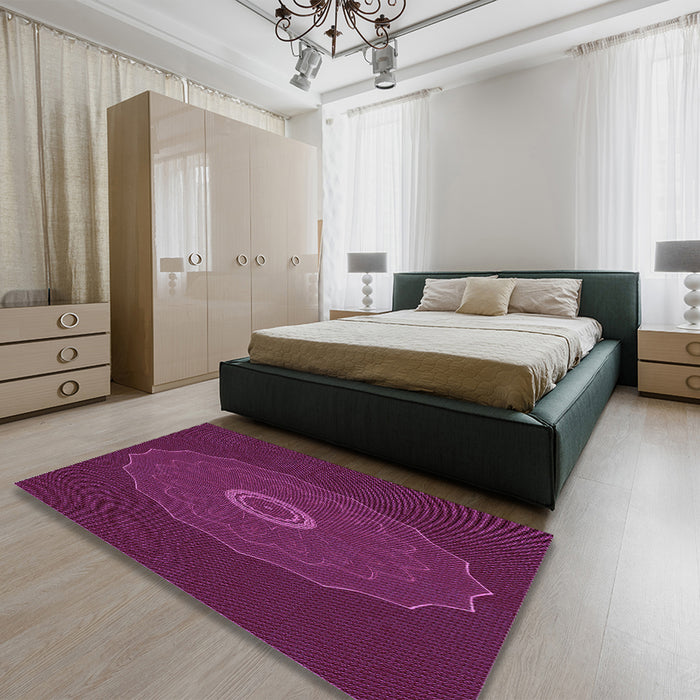 Patterned Medium Violet Red Pink Rug in a Bedroom, pat472pur