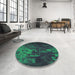 Round Patterned Dark Slate Grey Green Rug in a Office, pat473grn