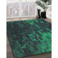 Patterned Dark Slate Grey Green Rug, pat473grn