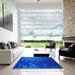 Square Patterned Neon Blue Rug in a Living Room, pat473lblu