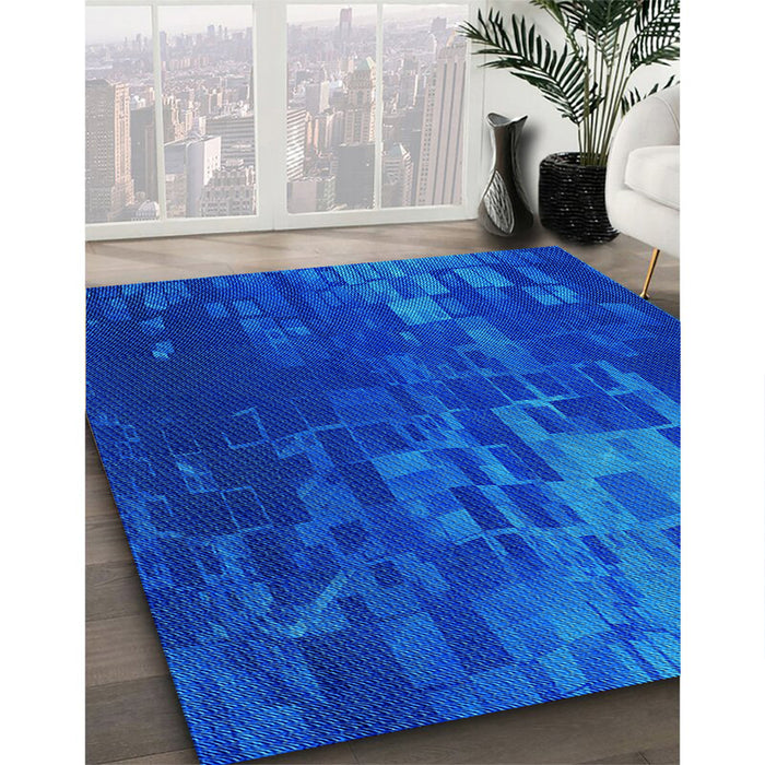 Machine Washable Transitional Neon Blue Rug in a Family Room, wshpat473lblu