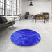 Round Patterned Bright Blue Rug in a Office, pat473pur