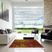 Square Patterned Tomato Red Rug in a Living Room, pat473yw