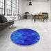 Round Machine Washable Transitional Blue Rug in a Office, wshpat473