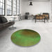 Round Patterned Dark Lime Green Rug in a Office, pat474grn