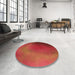 Round Patterned Red Rug in a Office, pat474org