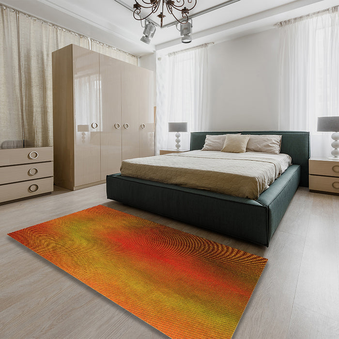 Patterned Neon Orange Rug in a Bedroom, pat474yw