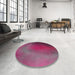 Round Machine Washable Transitional Pink Rug in a Office, wshpat474