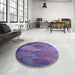 Round Patterned Purple Rug in a Office, pat475blu