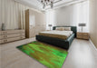 Patterned Army Green Rug in a Bedroom, pat475grn