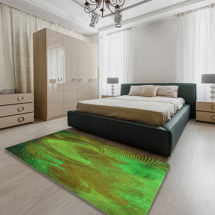 Patterned Army Green Rug in a Bedroom, pat475grn