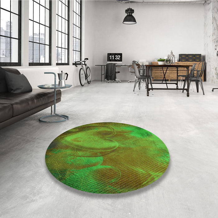 Round Patterned Army Green Rug in a Office, pat475grn