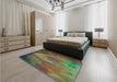 Patterned Green Rug in a Bedroom, pat475lblu