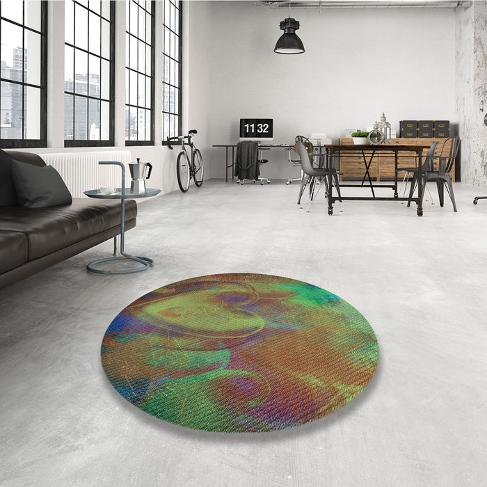 Round Patterned Green Rug in a Office, pat475lblu