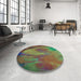 Round Patterned Green Rug in a Office, pat475lblu