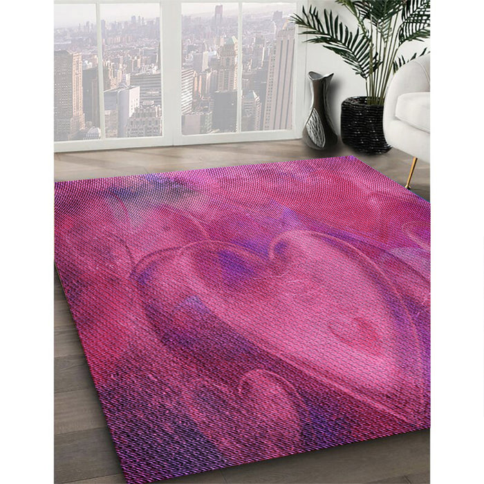 Patterned Neon Pink Rug in Family Room, pat475pur