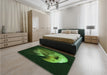 Patterned Dark Lime Green Rug in a Bedroom, pat477grn