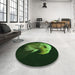 Round Patterned Dark Lime Green Rug in a Office, pat477grn