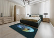 Patterned Aquamarine Stone Green Rug in a Bedroom, pat477lblu