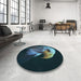 Round Patterned Aquamarine Stone Green Rug in a Office, pat477lblu