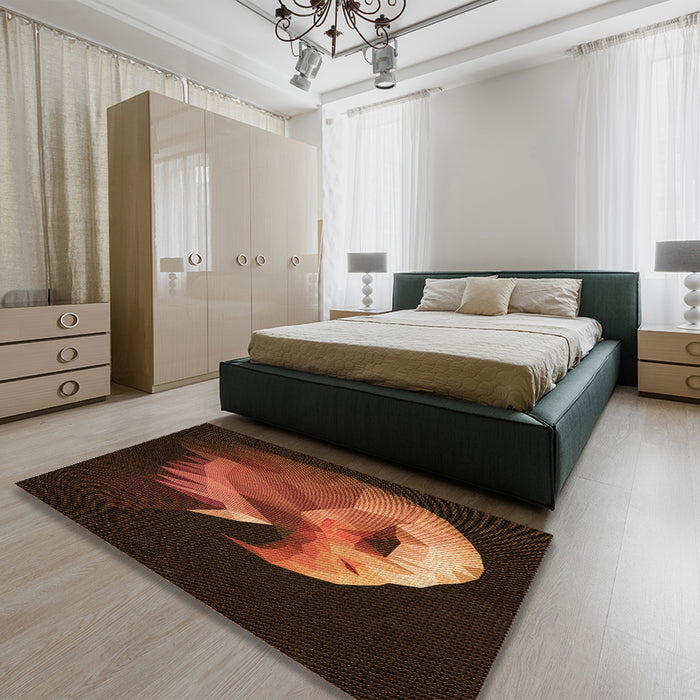 Patterned Mahogany Brown Rug in a Bedroom, pat477org