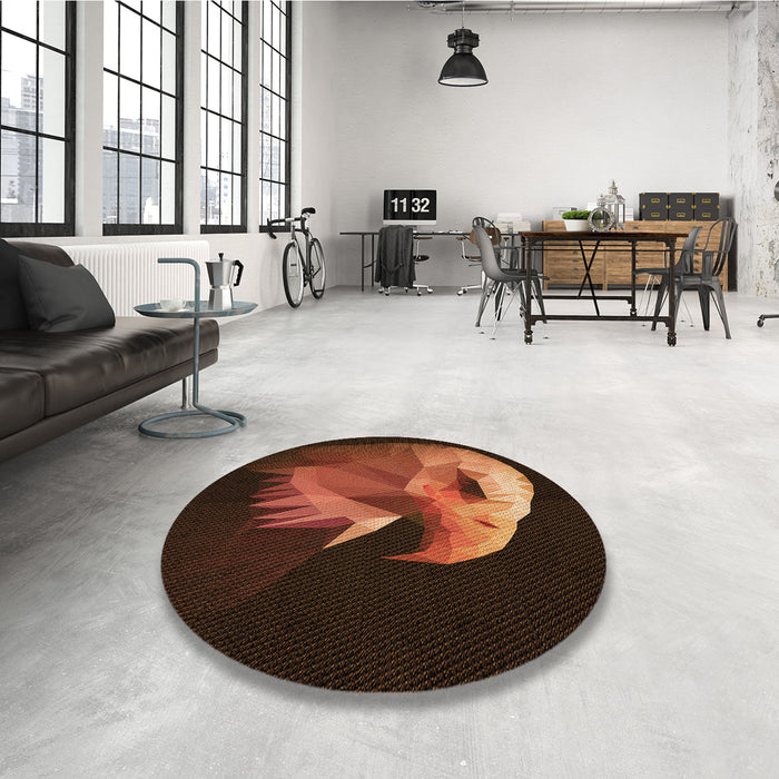 Round Patterned Mahogany Brown Rug in a Office, pat477org