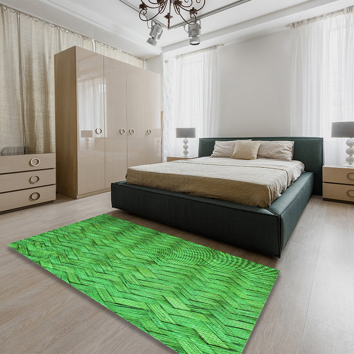 Patterned Neon Green Rug in a Bedroom, pat478grn