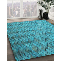 Patterned Dark Cyan Green Rug, pat478lblu