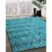 Patterned Dark Cyan Green Rug in Family Room, pat478lblu