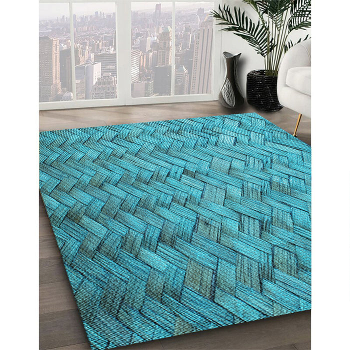 Machine Washable Transitional Dark Cyan Green Rug in a Family Room, wshpat478lblu