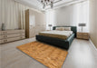 Patterned Mahogany Brown Rug in a Bedroom, pat478org