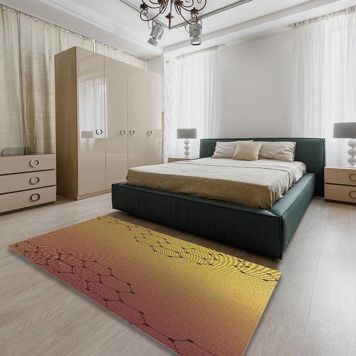 Patterned Saddle Brown Rug in a Bedroom, pat479org