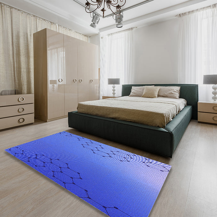 Patterned Sky Blue Rug in a Bedroom, pat479pur
