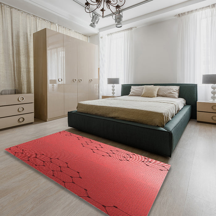 Patterned Red Rug in a Bedroom, pat479rd