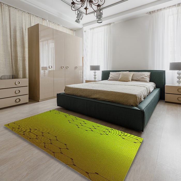 Patterned Pistachio Green Rug in a Bedroom, pat479yw