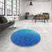 Round Patterned Bright Turquoise Blue Novelty Rug in a Office, pat479