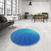 Round Machine Washable Transitional Bright Turquoise Blue Rug in a Office, wshpat479