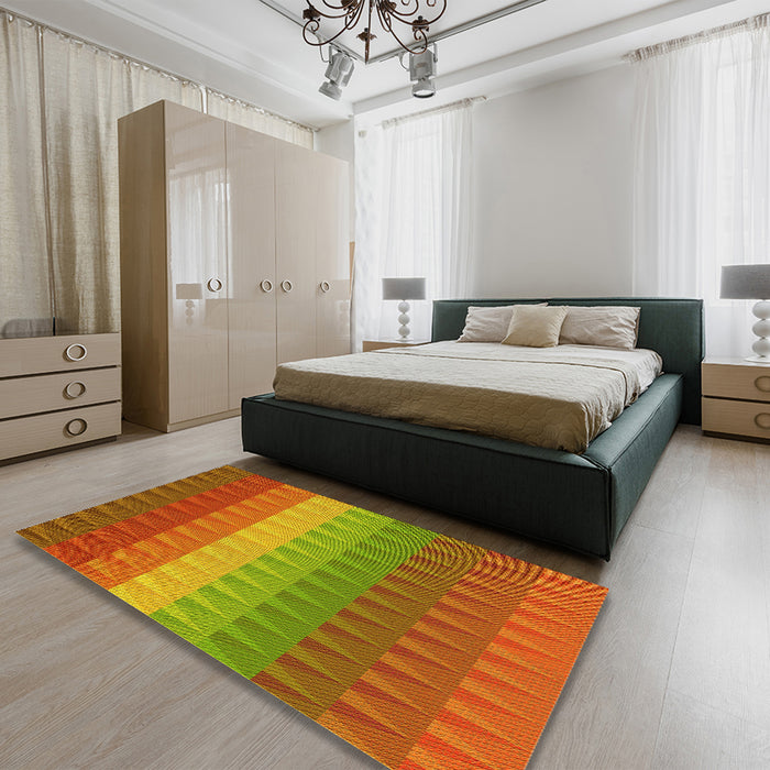 Patterned Brown Rug in a Bedroom, pat48yw