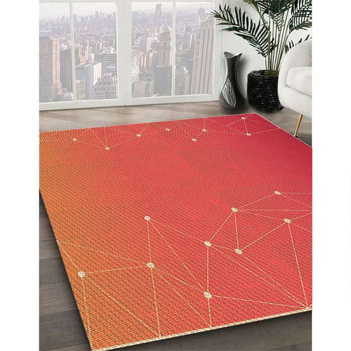 Patterned Bright Orange Rug in Family Room, pat481org