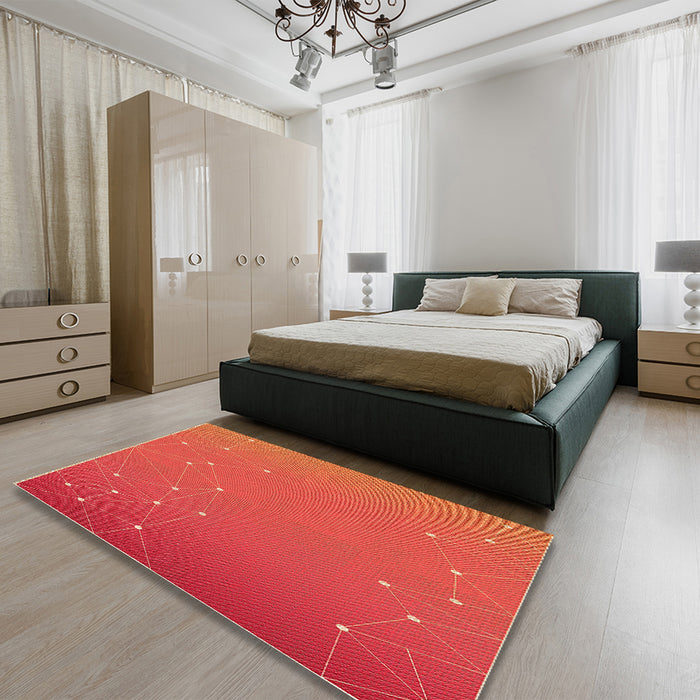 Patterned Bright Orange Rug in a Bedroom, pat481org