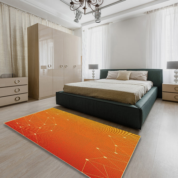 Patterned Neon Orange Rug in a Bedroom, pat481yw
