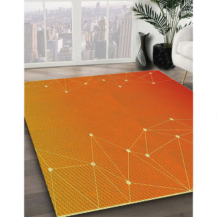Machine Washable Transitional Neon Orange Rug in a Family Room, wshpat481yw
