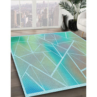 Patterned Cadet Blue Green Rug, pat482lblu