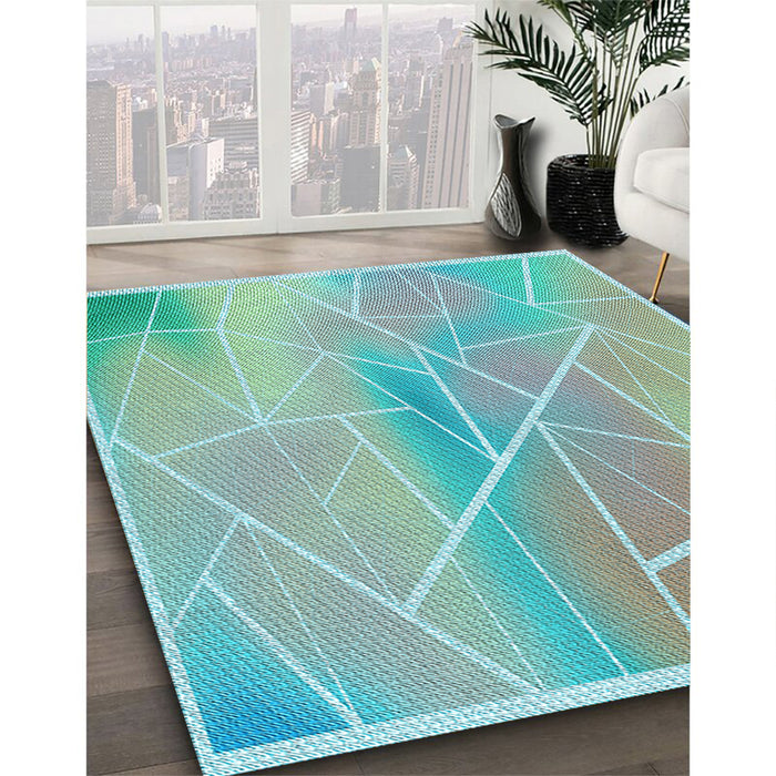 Patterned Cadet Blue Green Rug in Family Room, pat482lblu