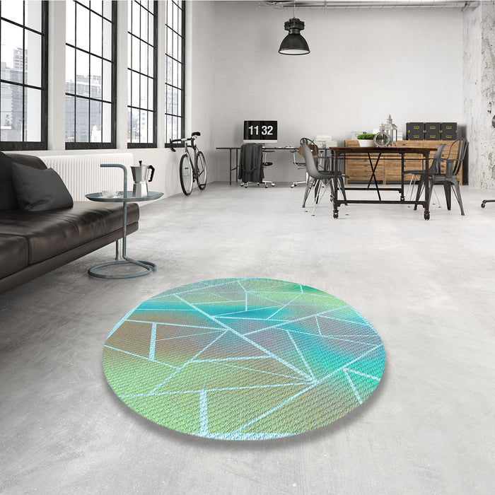 Round Patterned Cadet Blue Green Rug in a Office, pat482lblu