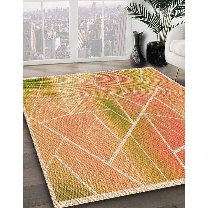 Machine Washable Transitional Yellow Orange Rug in a Family Room, wshpat482org