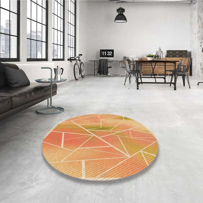 Round Patterned Yellow Orange Rug in a Office, pat482org