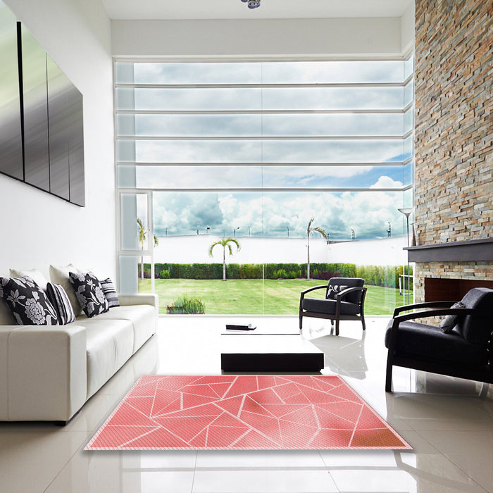 Square Patterned Pastel Pink Rug in a Living Room, pat482rd